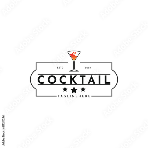 Vintage Cocktail logo design idea. alcohol drink icon. Retro cocktail glass vector design template