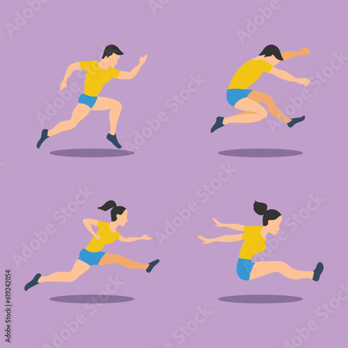 flat vector long jump athletes