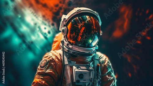 adult man is astronaut, wears an astronaut suit, astronaut helmet, in space © wetzkaz