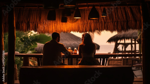 couple romantic beach bar a...