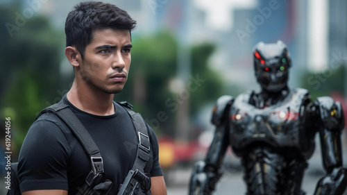 young adult man with weapon...