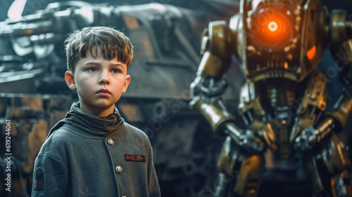 child kid boy and robot AI,...