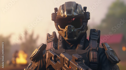 armed soldier with combat suit