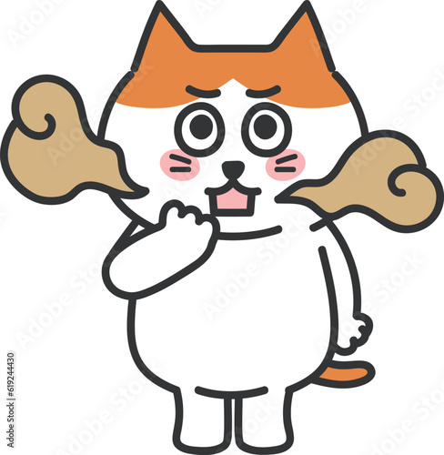 Orange tabby cartoon cat has bad breath, vector illustration.