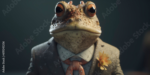 Anthropomorphic business Toad with elegant suit, color background, A dapper animal in a business suit. AI Generated