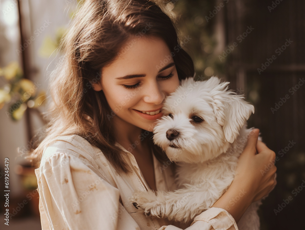 Portrait of young woman with her puppy Portrait of young woman with her puppy