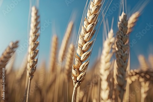 golden wheat field under a clear blue sky