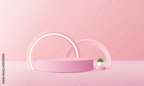 3d geometric pink podium with copy space area, for product display, product placement, mockup. vector template