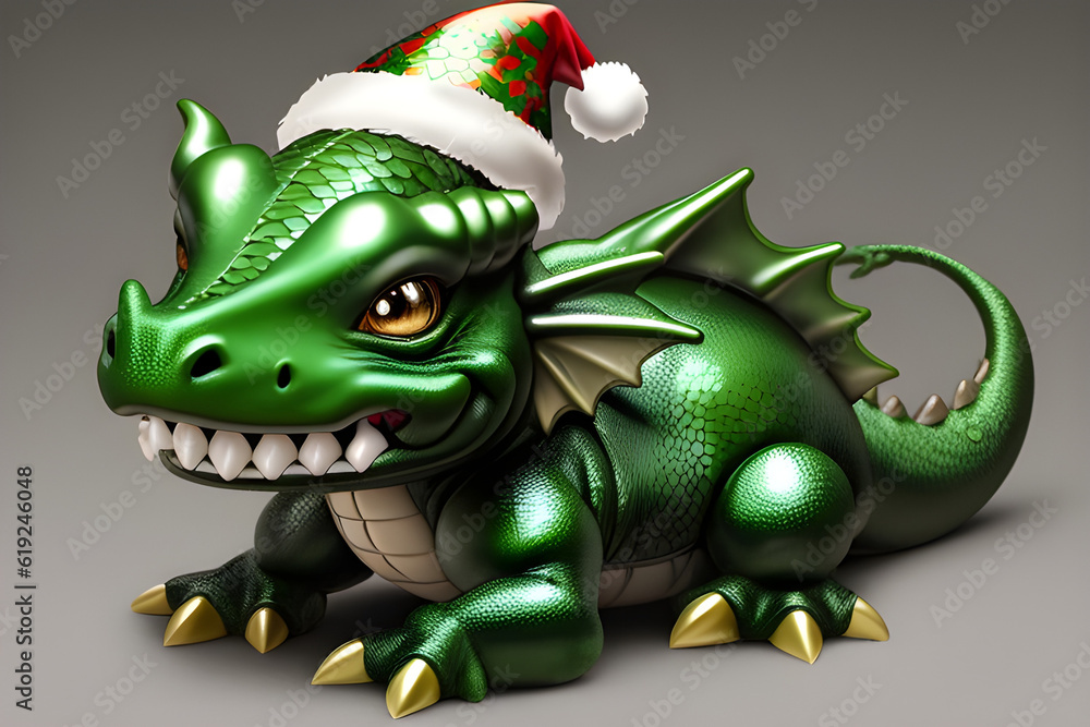 dragon in Santa Hat, Christmas Decorations, generative ai dragon in Santa Hat, Christmas Decorations, generative ai