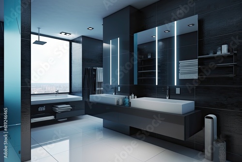 luxurious bathroom with a spacious tub and elegant sink. Generative AI