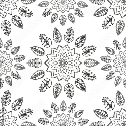 Coloring page for adults and children. Vector flower carpet.