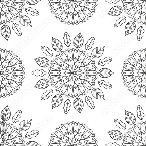 Coloring page for adults and children. Vector flower carpet.
