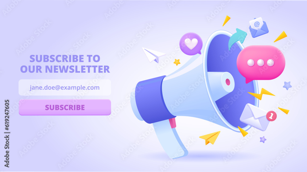 Subscribe email newsletter field and button. Loudspeaker, like button ...