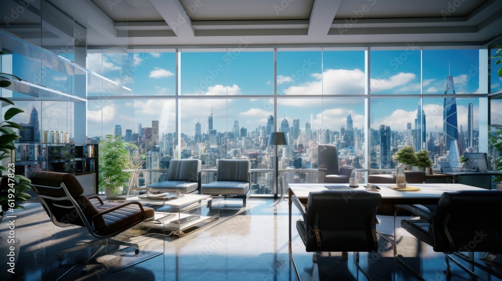 Modern skyscraper office with professional interior design