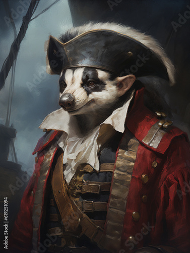 An Oil Painting Portrait of a Badger Dressed Up as a Pirate | Generative AI photo