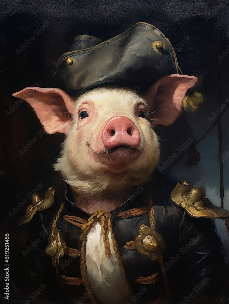 An Oil Painting Portrait of a Pig Dressed Up as a Pirate | Generative ...