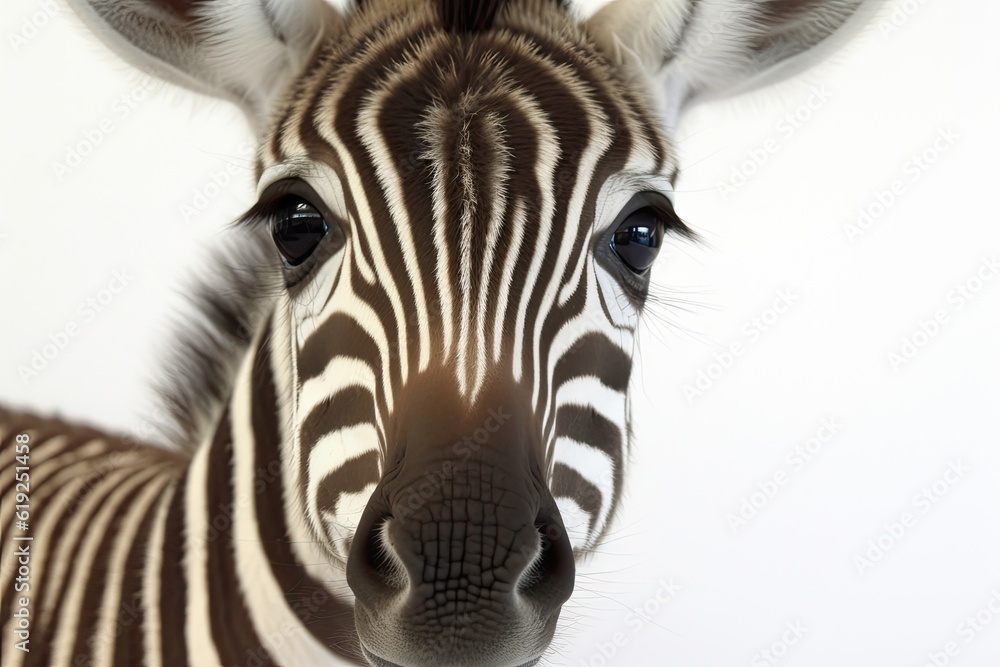 zebras face in close-up with a plain white background. Generative AI zebras face in close-up with a plain white background. Generative AI