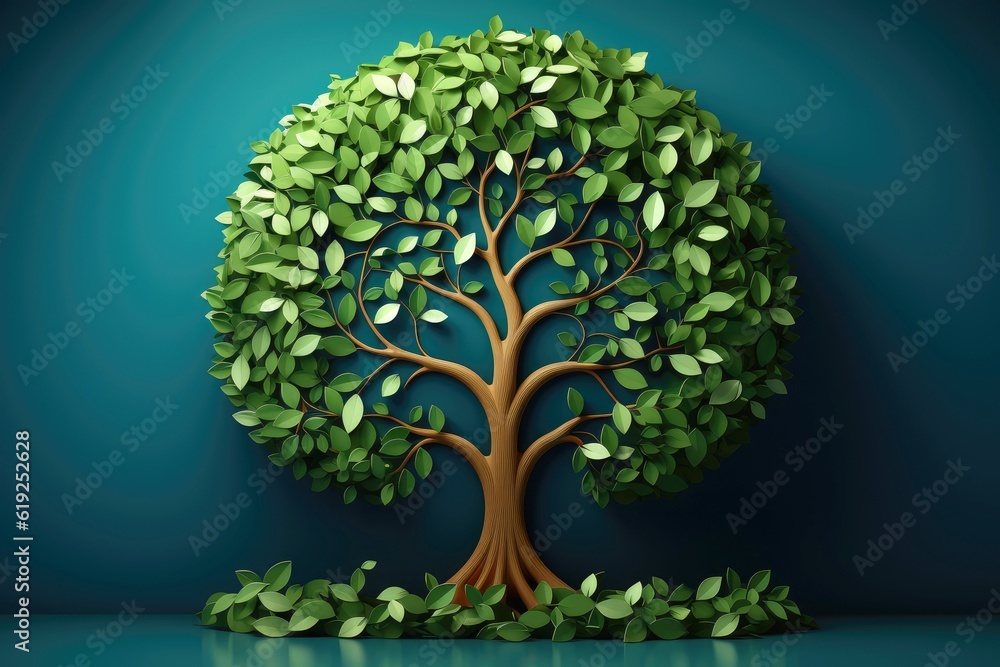 Ecosystem restoration, environment day concept tree background. Recycle icon paper cut banner with forest. Ecology project concept, Generative AI illustration Ecosystem restoration, environment day concept tree background. Recycle icon paper cut banner with forest. Ecology project concept, Generative AI illustration
