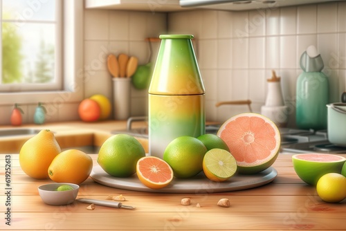 colorful kitchen still life with citrus fruits