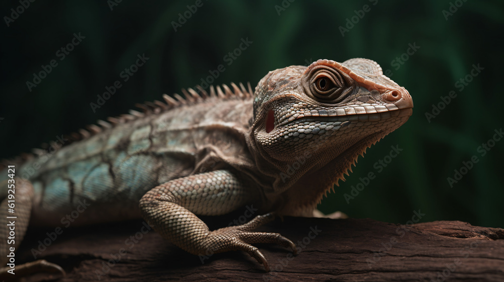 Fototapeta premium close up of iguana lizard reptile animal green generative ai