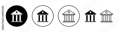 Bank icon set for web and mobile app. Bank sign and symbol, museum, university