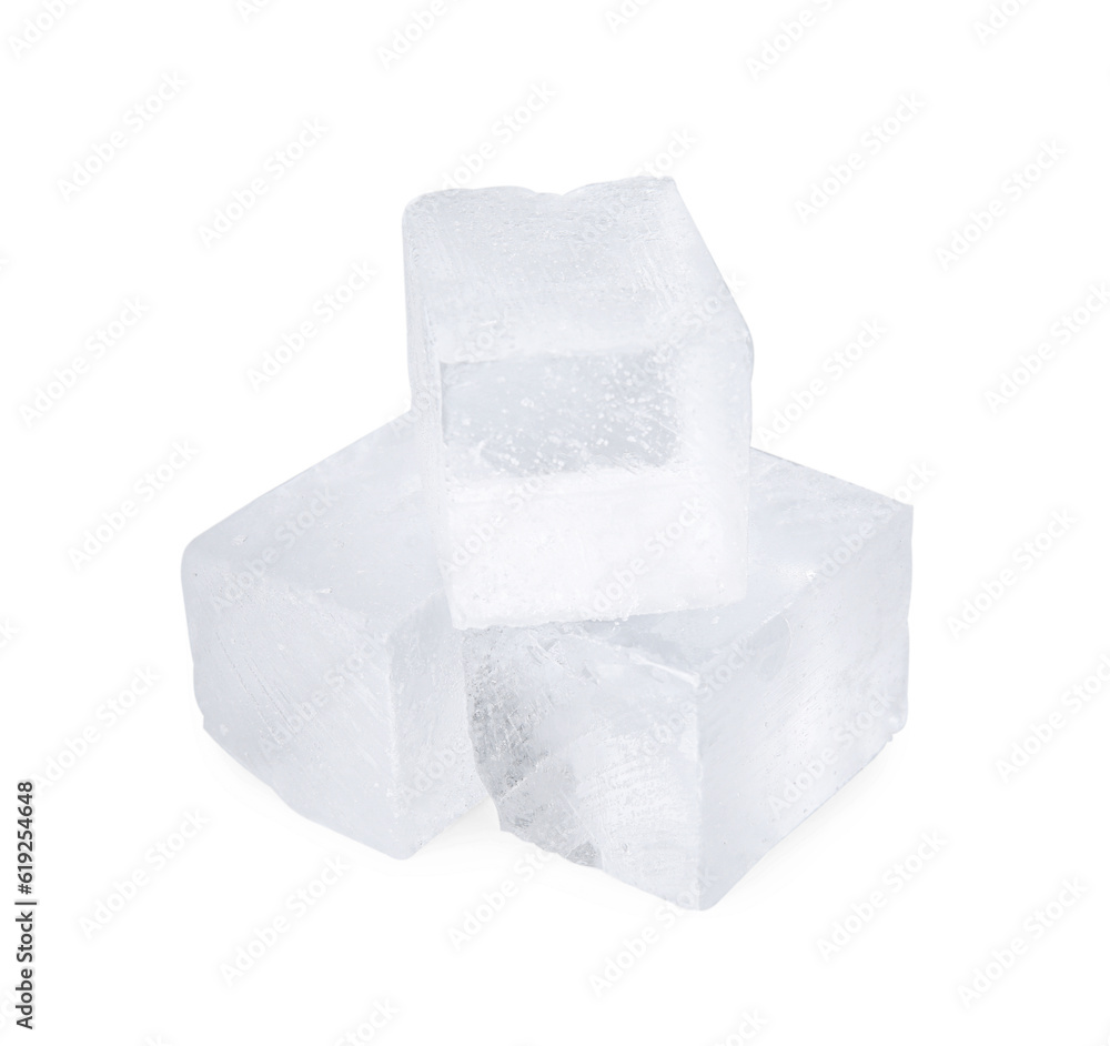 Crystal clear ice cubes isolated on white Crystal clear ice cubes isolated on white