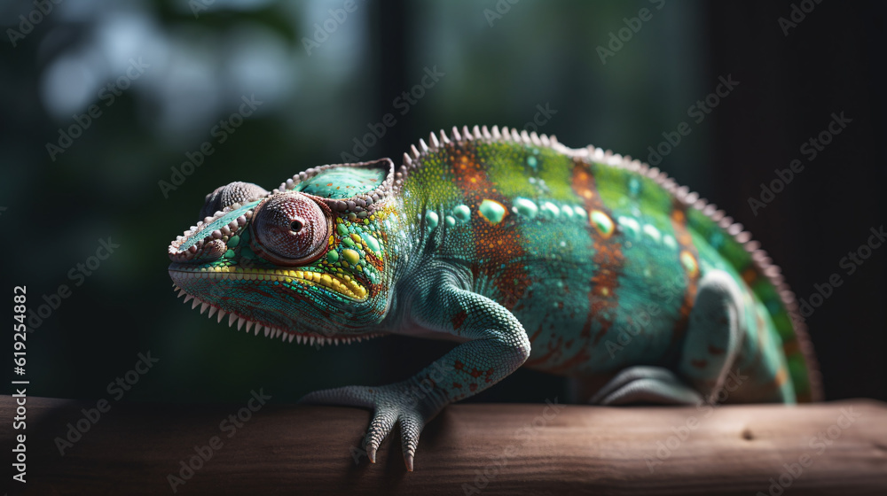 Obraz premium chameleon on a black background lizard reptile animal green generative ai