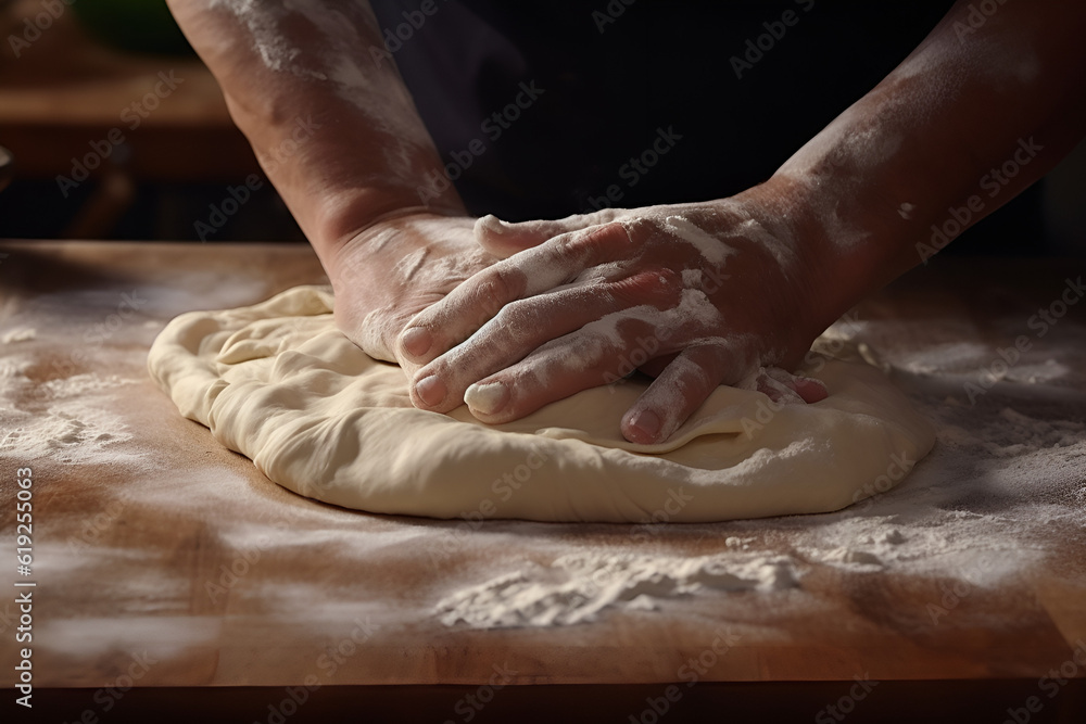 hands kneading dough. Generative AI