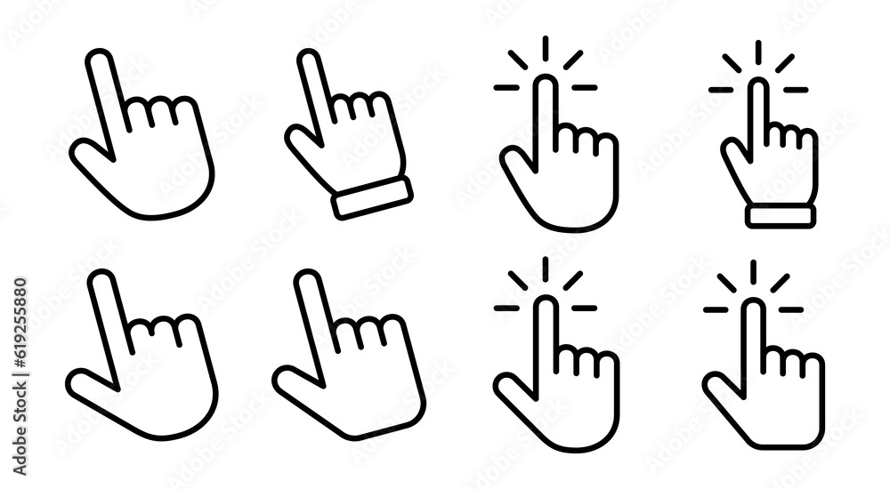 Obraz premium Hand cursor icon set illustration. cursor sign and symbol. hand cursor icon clik
