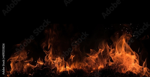 fire isolated on black background. template background for designers. Generative AI