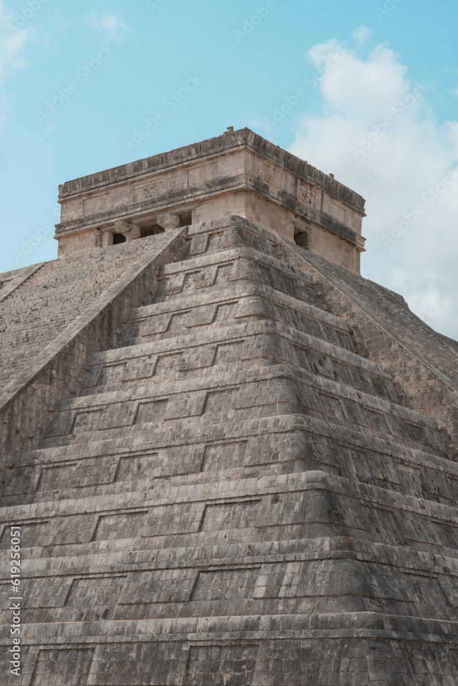 Magnificent pyramid of chichen itza, riviera maya in summer vacation