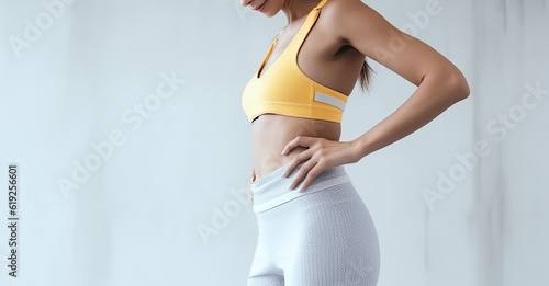 a young sporty woman in yellow sports suit, weight loss concept. Generative AI