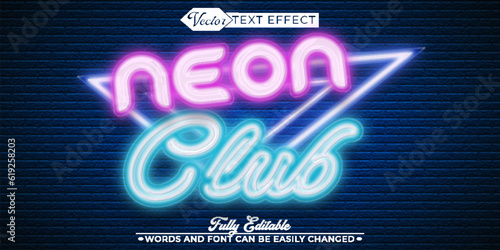 Neon Lights Club Vector Editable Text Effect Template