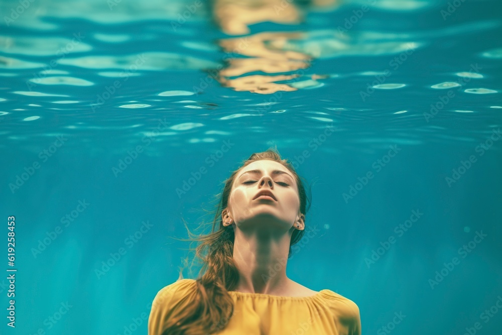 Portrait of a woman under water, image of poetic reverie