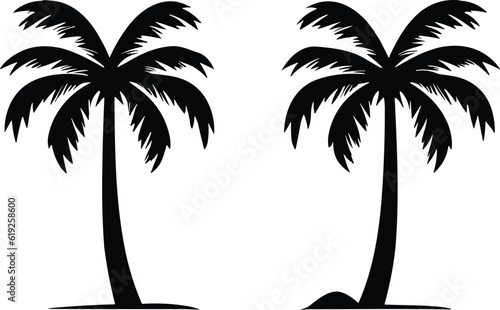Palm tree icon template vector illustration, palm silhouette, Coconut palm tree icon, simple style, Design of palm trees for posters, banners and promotional items