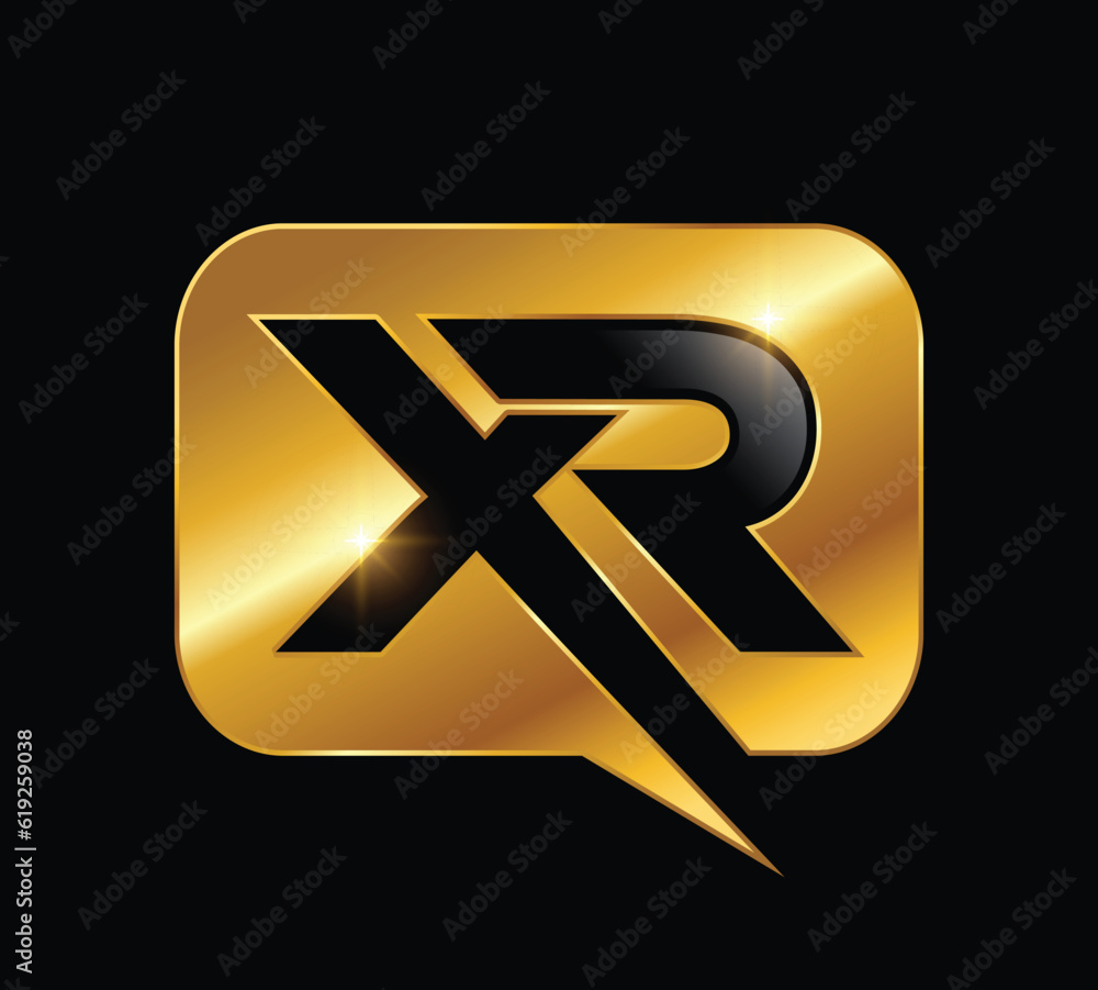A vector illustration of golden xr monogram logo initial letters in black background with gold shine effect A vector illustration of golden xr monogram logo initial letters in black background with gold shine effect