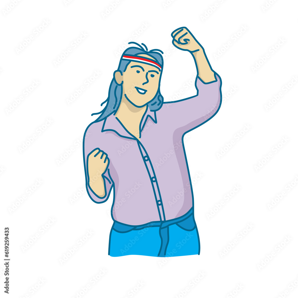 female cartoon character celebrating Indonesian independence day. vector illustration