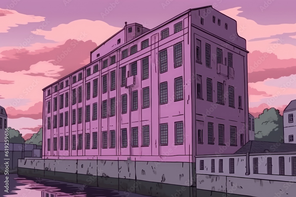 Obraz premium Pink Building by the Waterfron. Generative AI