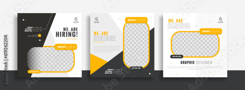 We are hiring job vacancy social media post banner design template with green and black color. We are hiring job vacancy square web banner design.