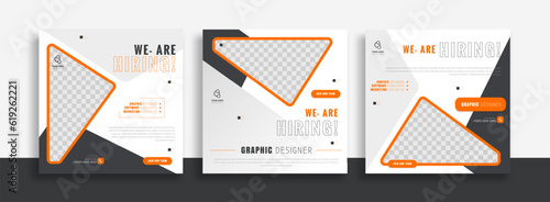 We are hiring job vacancy social media post banner design template with green and black color. We are hiring job vacancy square web banner design.