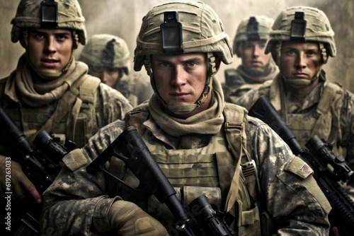 Portrait of an American soldier in the ranks with selective focus. AI generated, human enhanced © top images