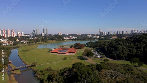 Green Park in City. Barigui Park in Curitiba, Parana, Brazil. Aerial View photo