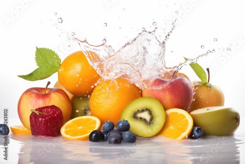 colorful fruit medley with a refreshing water splash. Generative AI