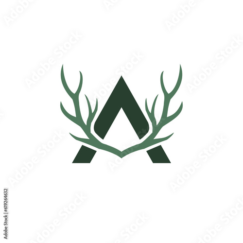 Abstract Letter A with hartshorn logo design. Vector illustration deer antlers and abstract Letter A. Modern logo design vector icon template