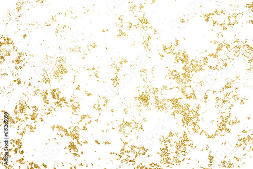 Gold splashes Texture on transparent background. Grunge golden background pattern of cracks, scuffs, chips, stains, ink spots, lines, PNG file