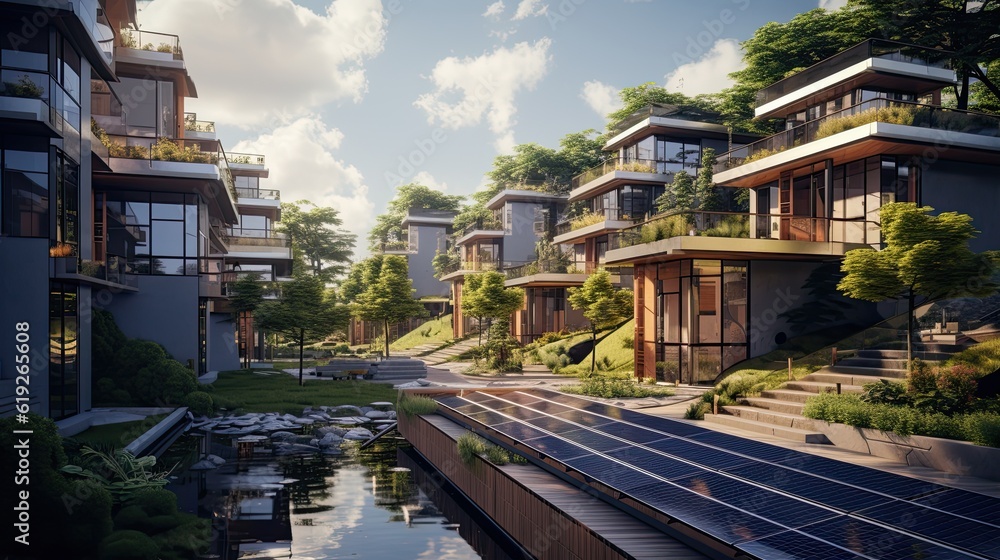 Modern residential buildings using solar power energy Modern residential buildings using solar power energy