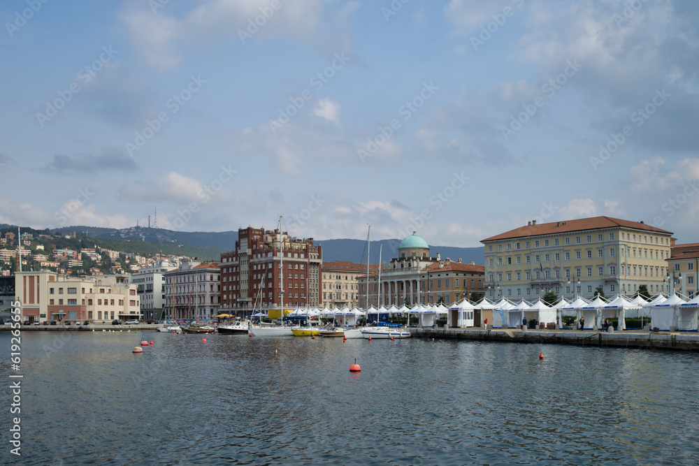 Trieste, Italy. October 07, 2014: urban landscape, embankment with sailboats
