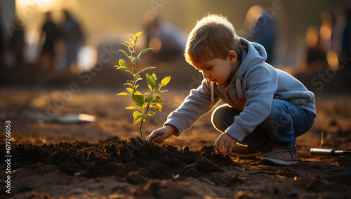 Growing a Better World: Watch as a Young Kid Plants Trees, Demonstrating the Significance of Nature's Conservation 