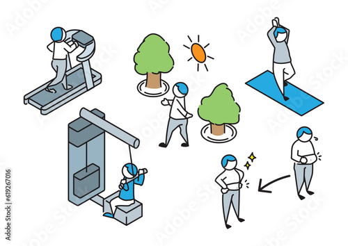 Illustration set of healthy exercise life