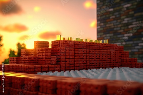 pile of red bricks stacked on a wooden table